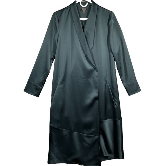 AYR Coat Jacket Womens Size Small Dark Green Satin Pockets - Picture 2 of 9